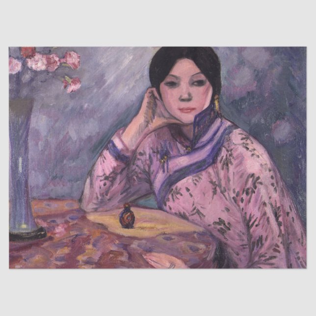 Papel De Seda Dama japonesa con una botella de perfume (Anverso)