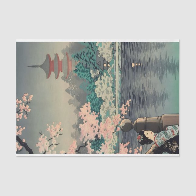 Papel De Seda Dama japonesa por lago (Anverso)