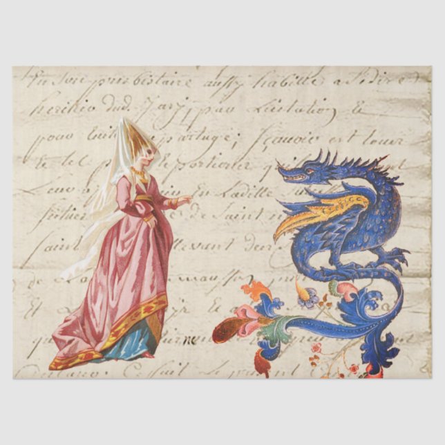 Papel De Seda Dama medieval y dragón (Anverso)