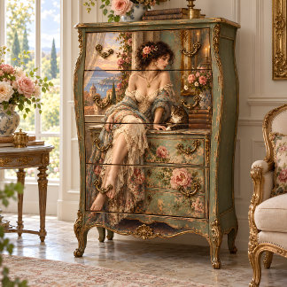 Papel De Seda Dama Mediterránea Con Gato Y Rosas Decoupage