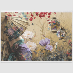 Papel De Seda Dama Oriental Chinoiserie Retrato & Floral