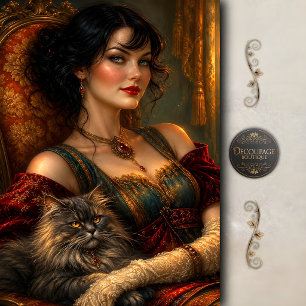 Papel De Seda Dama Victoriana con Decoupage de Gato Persa