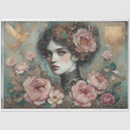 Papel De Seda Dama victoriana de la época, Rosas, desenlace flor