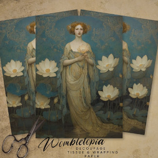 Papel De Seda Dama Vintage con Nenúfares Blancos Decoupage