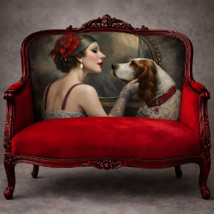 Papel De Seda Dama Vintage con Perro Retrato Romántico Decoupage