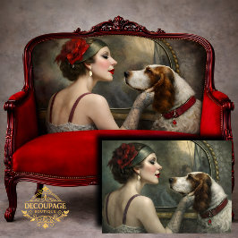 Papel De Seda Dama Vintage con Perro Retrato Romántico Decoupage