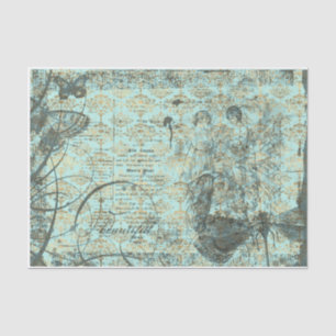 Papel De Seda Damas Verde azuladas desconchadas