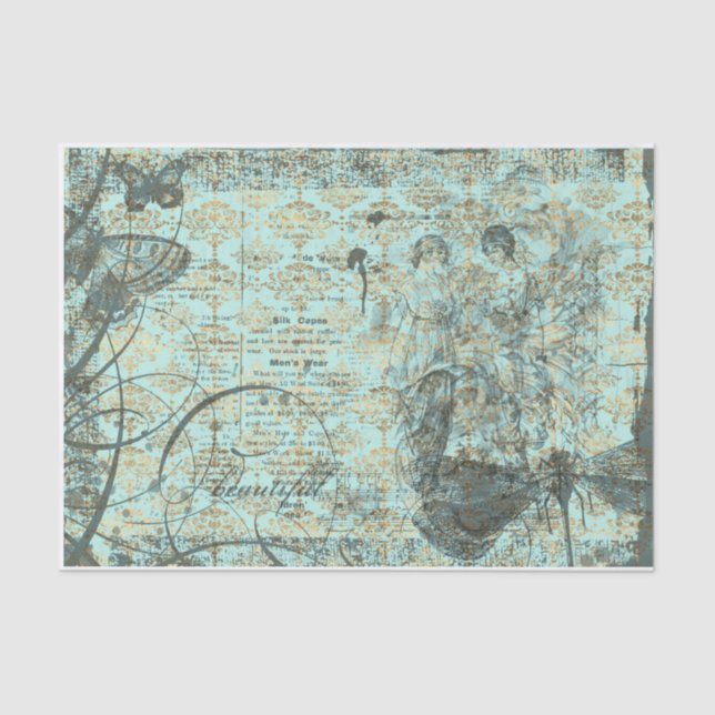 Papel De Seda Damas Verde azuladas desconchadas (Anverso)