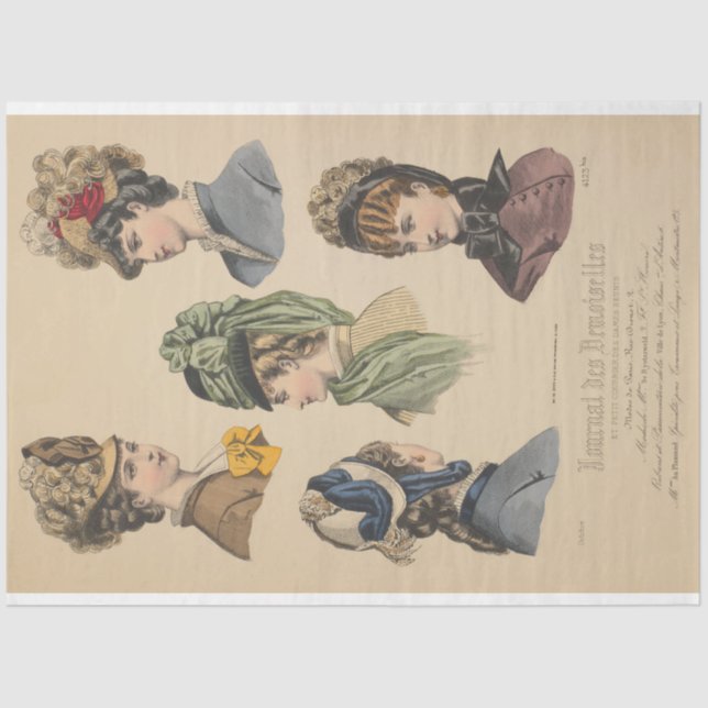 Papel De Seda Damas victorianas de Gorras Anuncio francés de épo (Anverso)