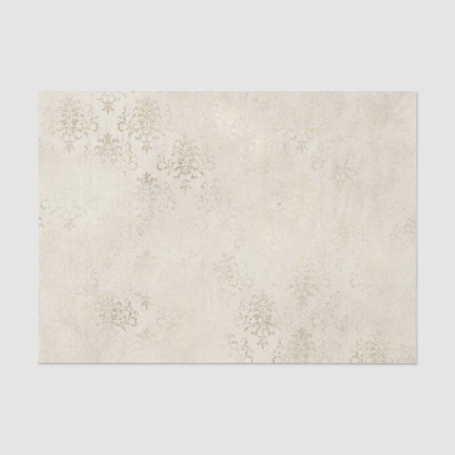 Papel De Seda Damasco antiguo marfil y blanco (Anverso)