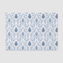 Papel De Seda Damasco azul claro y blanco con piñas