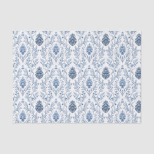 Papel De Seda Damasco azul claro y blanco con piñas