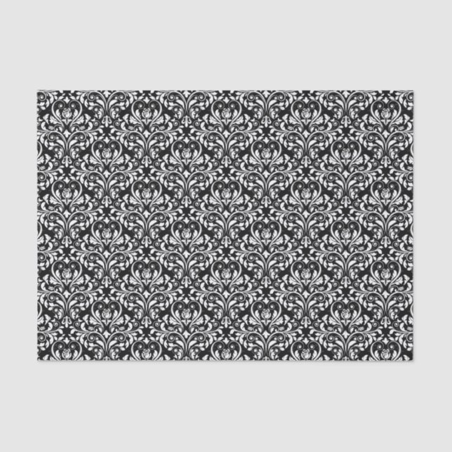 Papel De Seda Damasco Blanco Y Negro Elegante (Anverso)