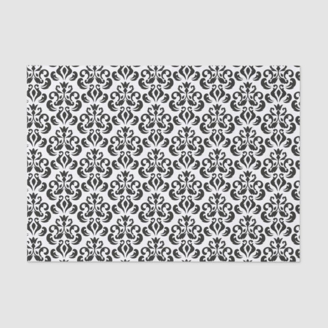 Papel De Seda Damasco blanco y negro elegante (Anverso)