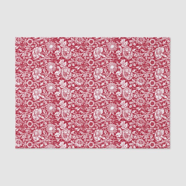 Papel De Seda Damasco de claveles de Art Nouveau, rojo y blanco (Anverso)