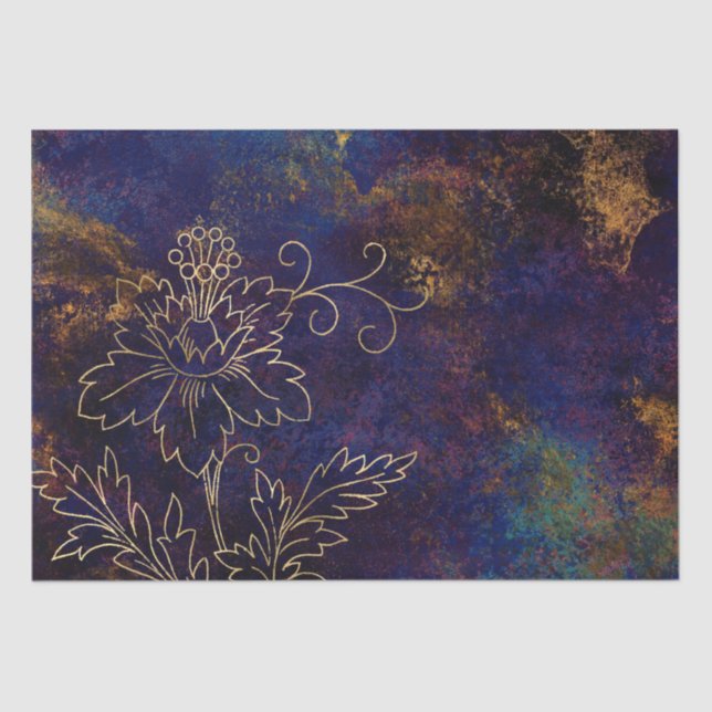 Papel De Seda Damasco de Grunge de Floral de Oro (Anverso)