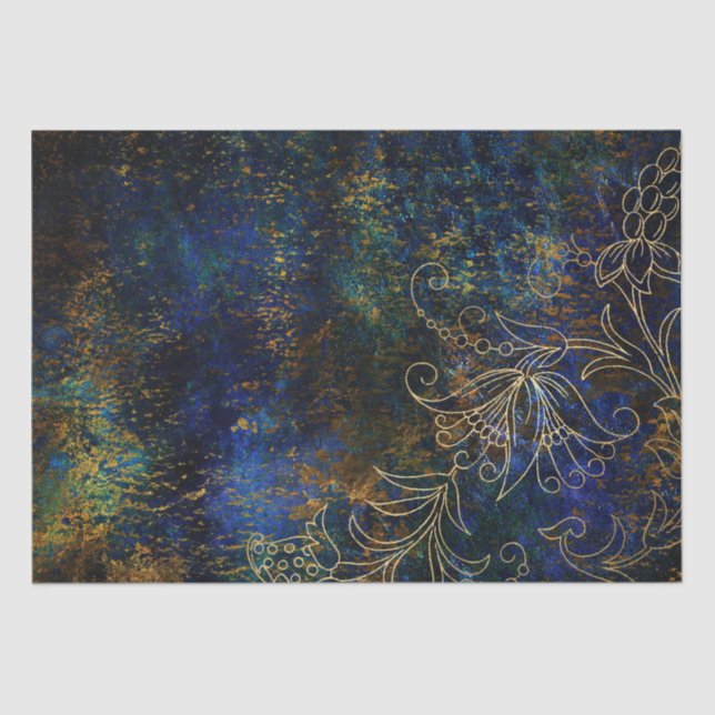 Papel De Seda Damasco de Grunge de Floral de Oro (Anverso)