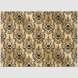 Papel De Seda Damasco de Halloween negro y dorado