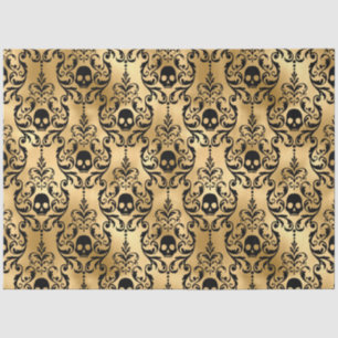 Papel De Seda Damasco de Halloween negro y dorado