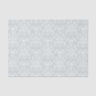 Papel De Seda Damasco de llamas de cráneo en blanco clásico sobr