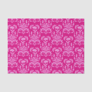 Papel De Seda Damasco de llamas de cráneo en rosa efecto purpuri
