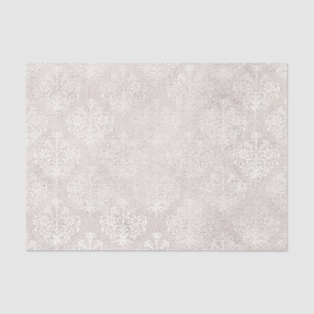 Papel De Seda Damasco de marfil y blanco (Anverso)