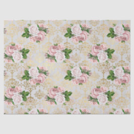 Papel De Seda Damasco de oro y mangueta rosa