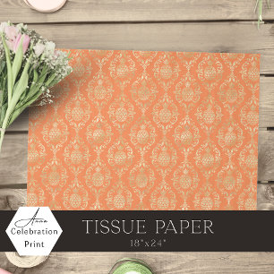 Papel De Seda Damasco de Piña Dorada Naranja Brillante