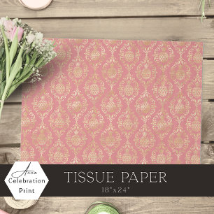 Papel De Seda Damasco de Piña Dorado Rosa Coral