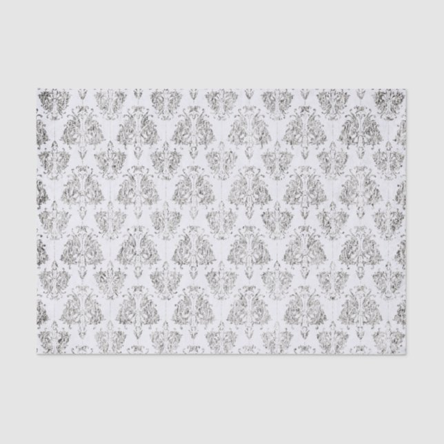 Papel De Seda Damasco de plata y blanco (Anverso)