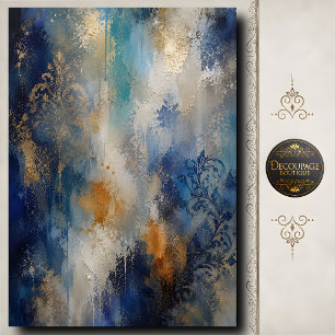 Papel De Seda Damasco decoupage textura abstracta azul oro