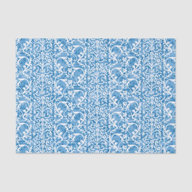 Papel De Seda Damasco del azul del invierno (Anverso)
