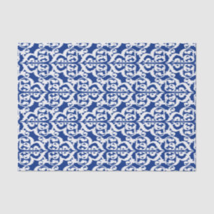 Papel De Seda Damasco del Moorish de Ikat - azul y blanco de