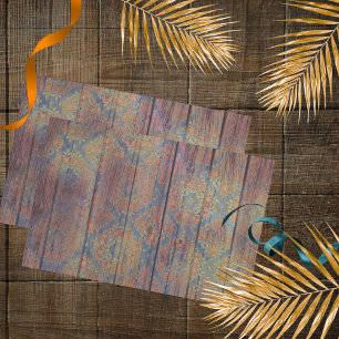 Papel De Seda Damasco dorado rojo angustiado en decoupage de mad