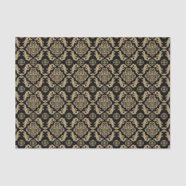 Papel De Seda Damasco elegante de oro y negro (Anverso)