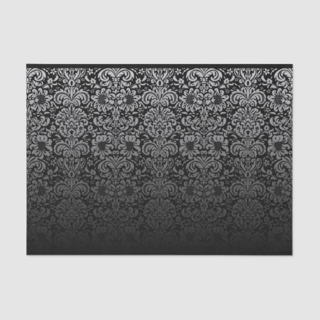 Papel De Seda Damasco elegante (negro y plata) (Anverso)