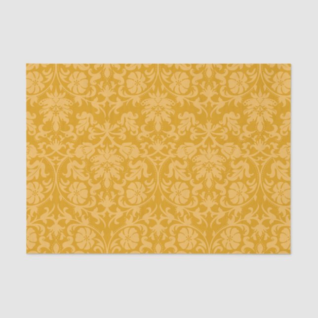 Papel De Seda Damasco floral amarillo dorado (Anverso)
