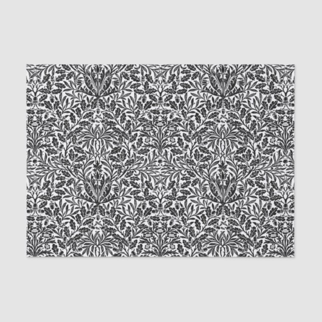 Papel De Seda Damasco floral Art Nouveau, blanco y negro (Anverso)