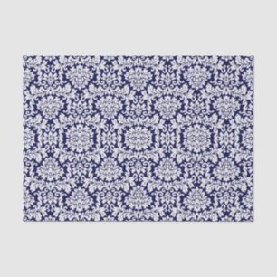 Papel De Seda Damasco floral azul marino bonito