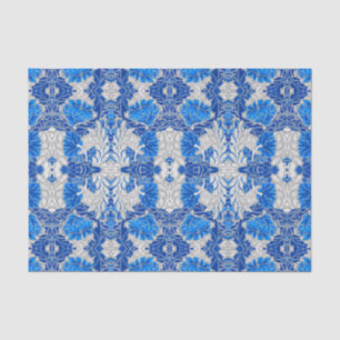Papel De Seda Damasco floral, azul zafiro y gris