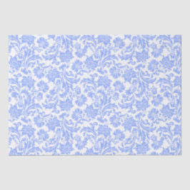 Papel De Seda Damasco floral blanco y azul en polvo