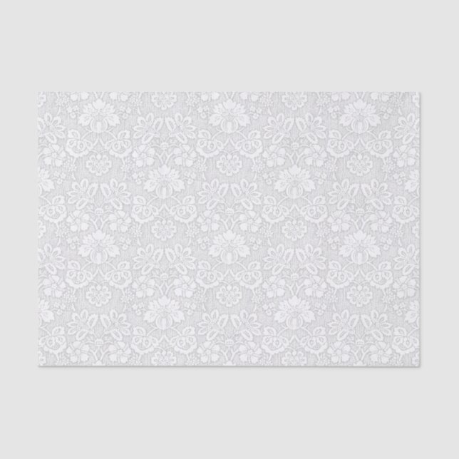 Papel De Seda Damasco floral blanco y gris claro (Anverso)