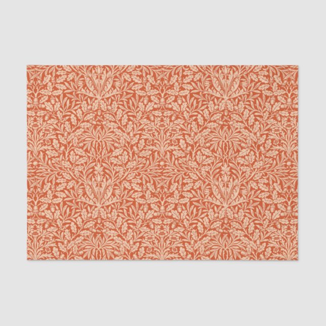 Papel De Seda Damasco floral de Art Nouveau, Naranja mandarín (Anverso)