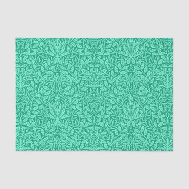 Papel De Seda Damasco floral de estilo Art Nouveau, turquesa y A (Anverso)