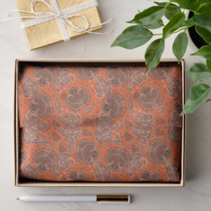 Papel De Seda Damasco floral de paisley naranja étnico orientado