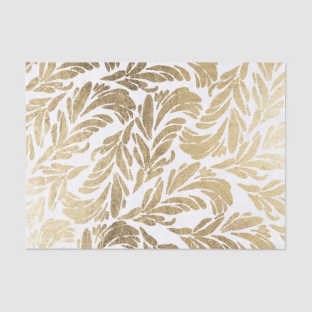 Papel De Seda Damasco floral del falso oro elegante blanco (Anverso)