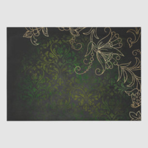 Papel De Seda Damasco Floral Grunge Dorado Vintage