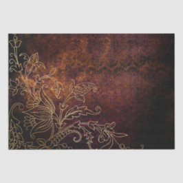 Papel De Seda Damasco Floral Grunge Dorado Vintage