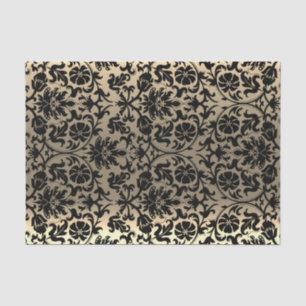 Papel De Seda Damasco floral negro y dorado