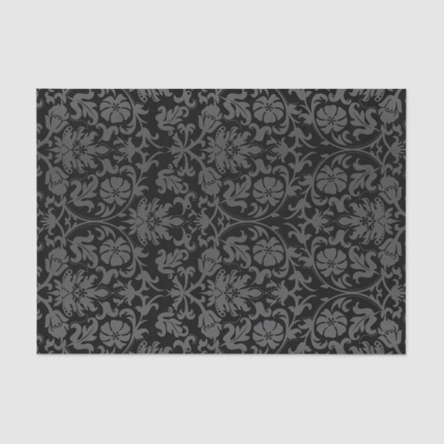 Papel De Seda Damasco floral negro y gris (Anverso)